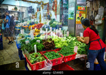 A vegetable shop just off Graham Street in Central, Hong Kong on July 26, 2014. Stock Photo