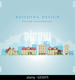 Vector flat illustration of city landscape. Elements are layered separately in vector file. Easy editable. Stock Vector