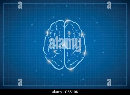 Vector brain symbol on blueprint. Stock Vector