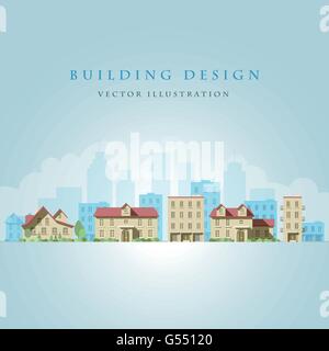 Vector flat illustration of city landscape. Elements are layered separately in vector file. Easy editable. Stock Vector