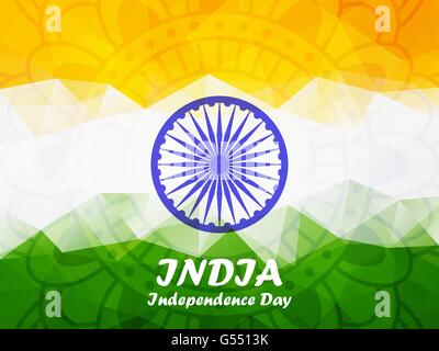 Happy Independence Day India. 15th of august. Indian Independence Day polygonal background with ashoka wheel for your design Stock Vector
