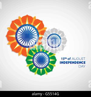 Happy Independence Day India. 15th of august. Indian Independence Day abstract background with flowers and ashoka wheel Stock Vector