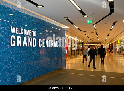 Welcome sign at the entrance to Grand Central in New Street railway station, Birmingham, England, UK, Western Europe. Stock Photo