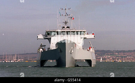 Trimaran warship launch Stock Photo