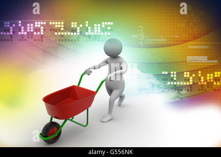 3d man with wheel barrow Stock Photo