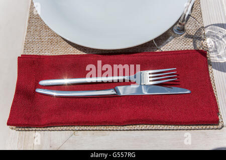 decorated table in the open air in the summer Stock Photo