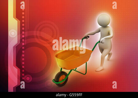 3d man with wheel barrow Stock Photo