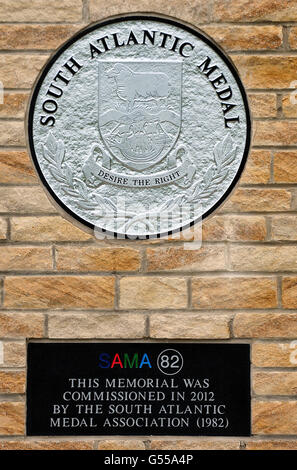 A plaque at the new memorial commemorating the 255 British servicemen who died in the Falklands War, at the National Memorial Arboretum in Staffordshire. Stock Photo