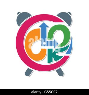 stylized color letter clock hand lettering vector design kids fun concept Stock Vector