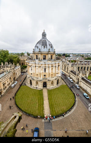 High angle view of Radcliffe Camera in Oxford a cloudy day. View from University church. It is a building of Oxford University Stock Photo