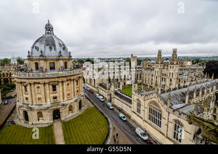 High angle view of Radcliffe Camera in Oxford a cloudy day. View from University church. It is a building of Oxford University Stock Photo