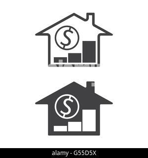 home, money symbols with trend up real estate property price increase vector illustration Stock Vector