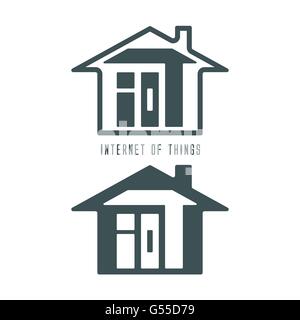 letter IOT or internet of things in house symbol modern home technology concept vector design illustration Stock Vector