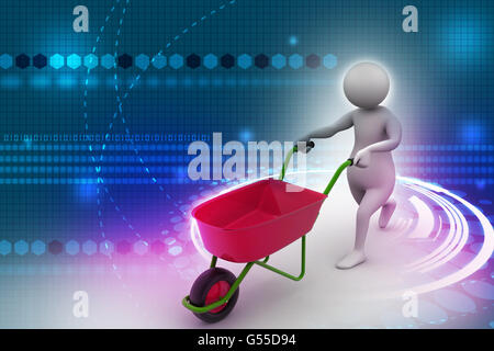 3d man with wheel barrow Stock Photo