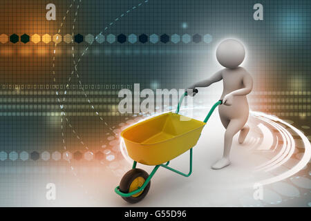 3d man with wheel barrow Stock Photo