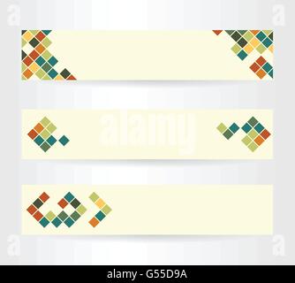 Light horizontal banners with squares color ornament and copyspace for your text vector background Stock Vector