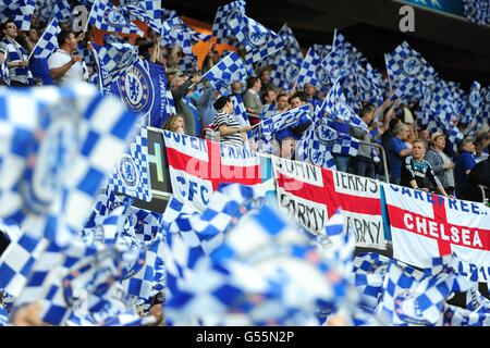 Chelsea fans show their support in the stands before the game Stock Photo