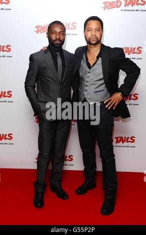 David Oyelowo (left) and Cuba Gooding Jnr arriving at the gala screening of Red Tails at the Mayfair Hotel, London. Stock Photo