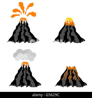 Volcano Erupting Peak of Mountain. Fiery Crater Stock Photo