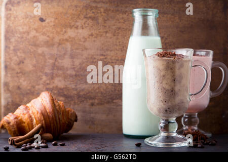 Smoothie of chocolate, banana, milk and strawberry Stock Photo