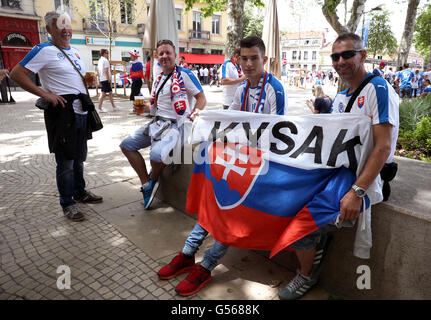 Slovakia supporters ahead of the UEFA Euro 2016, Group B match at the Stade Geoffroy Guichard, Saint-Etienne. Stock Photo