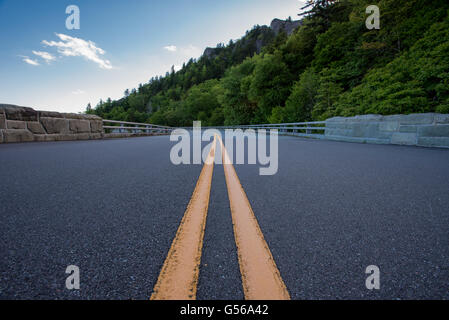 Paint Stripe on Blue Ridge Parkway in summer Stock Photo