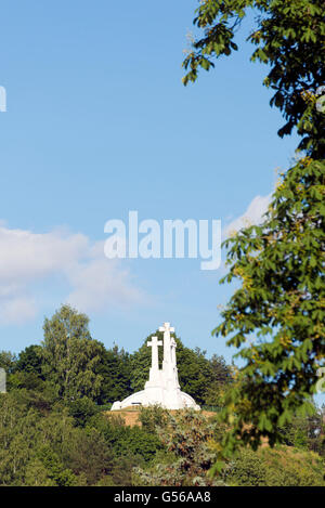 Three Crosses Monument on the Bleak Hill in Vilnius, Lithuania Stock Photo