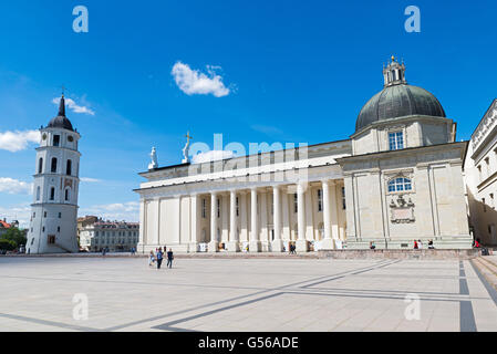 People at the Cathedral Square near the Cathedral of Vilnius Stock Photo