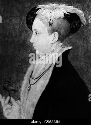 KING EDWARD VI : A portrait of Edward VI (1537-1553), King of England 1547-1553. Edward was the son of King Henry VIII and Jane Seymour. His uncle, the Duke of Somerset, was regent until 1552, when he was executed. Edward than came under the control of Dudley, Duke of Northumberland. His reign was notable for the vandalistic excesses of the Reformation. Stock Photo