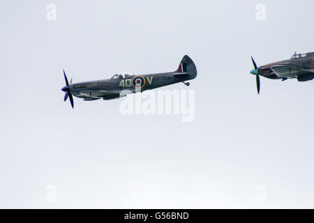 Cosford, UK. 19th June, 2016.  Red Arrows, Apache and Chinook helicopters, Typhoon and the Battle of Britain Memorial flight along with ground display’s were the attractions at the annual RAF Air Show, due to bad weather the RAF Falcons and the USAF B-52 Stratofortress were unable to make a show. Credit: Clifford Norton/Alamy Live News Stock Photo