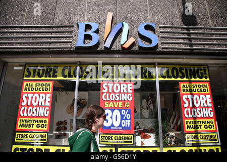 Wood Green, London, UK. 20th June, 2016. The BHS  (British Home Stores) store in Wood Green is closing down with all stock reduced sign displays on the shop window, after the group went into administration. Credit:  Dinendra Haria/Alamy Live News Stock Photo
