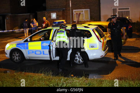 Christchurch, Dorset, UK. 20th June, 2016. Dorset Police were called at 9.17pm today, Monday 20 June 2016, by the fire service to reports of a fire at an address in Druitt Road in Christchurch.  Initially it was reported that two children were still inside the address but it was quickly identified that they were staying with family elsewhere.  A puppy has been taken to a veterinary clinic for treatment.  An investigation is under way to establish the exact cause of the fire and a cordon is in place. Credit:  uknip/Alamy Live News Stock Photo