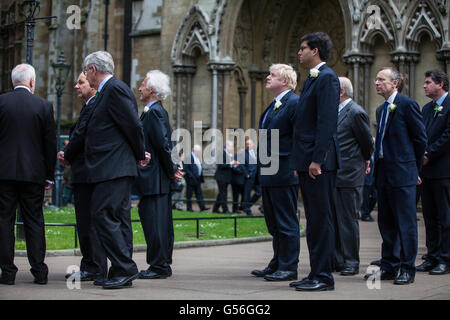 London, UK. 20th June, 2016. Boris Johnson MP and Andy Slaughter MP arrive at St Margarets Church in Westminster, together with other MPs and Members of the House of Lords, for a special service in memory of Jo Cox. All attendees wore white roses. Jo Cox was killed in her constituency of Batley and Spen on 16th June. Credit:  Mark Kerrison/Alamy Live News Stock Photo