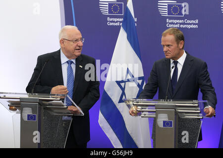 Brussels, Belgium. 21st June, 2016. President of European Council Donald Tusk welcome to president Israel Reuven Rivin in the European Council,Brussels Belgium Credit:  Leonardo Hugo Cavallo/Alamy Live News Stock Photo