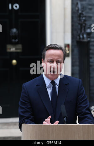 London, UK. 21st June, 2016. Britain's Prime Minister David Cameron delivers a speech on upcoming referendum on Britain's EU membership at 10 Downing Street in London, Britain on June 21, 2016. Credit:  Han Yan/Xinhua/Alamy Live News Stock Photo