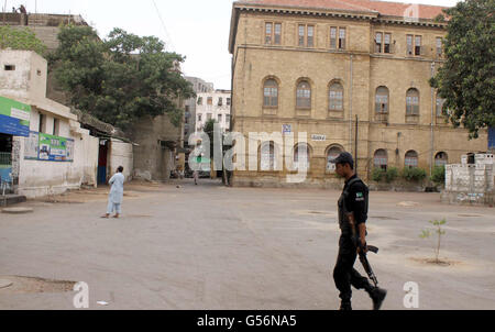 View of City Court where the offices are closed and hearings of appeals and cases dismissed on Tuesday, June 21, 2016 during the strike called by lawyers against abduction of Owais Ali Shah Advocate, the son of Sindh High Court Chief Justice Sajjad Ali Shah. Stock Photo