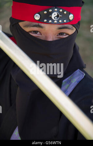 Ninja with katana sword, Okinawa, Japan Stock Photo