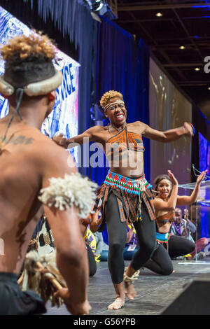 Detroit, Michigan - Step Afrika!, a step dance ensemble, performs at the Service Employees International Union convention. Stock Photo