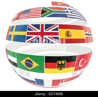 illustration of National flags twisted as spiral globe Stock Photo