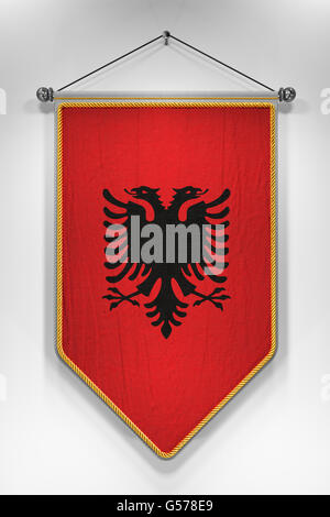 Pennant with Albanian flag. 3D illustration with highly detailed texture. Stock Photo