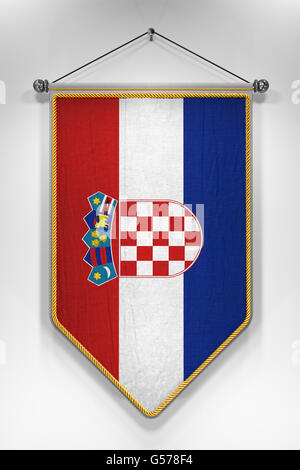 Pennant with Croatian flag. 3D illustration with highly detailed texture. Stock Photo