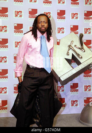 American rap artist and singer Wyclef Jean, the host of the show, at the MTV Europe Music Awards, held at the Globe Arena in Stockholm, Sweden. Stock Photo
