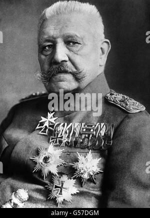 FELDMARSCHALL PAUL VON HINDENBURG c1918: A portrait of Von Hindenburg (1847-1934), German Field Marshal and President (1925-1934). During the First World War he directed German military strategy with the able Ludendorff (1916-1918). Stock Photo