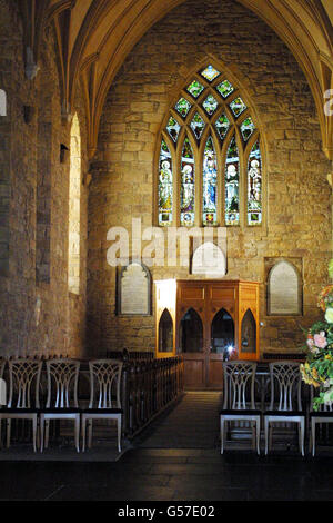 The interior of Dornoch Cathedral in the Highlands of Scotland, which is tipped to be the location used for Madonna's wedding. Banns proclaiming the forthcoming marriage to British film director Guy Ritchie of the pop superstar, were displayed at the Registrar's Office. * in Dornoch in Sutherland. The notice read that Guy Stuart Ritchie will marry Madonna Louise Ciccone on December 22 2000. It is thought the lavish reception will be held at Skibo Castle in the Scottish Highlands. Stock Photo