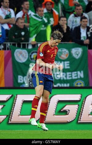 Soccer - UEFA Euro 2012 - Group C - Spain v Republic of Ireland - Arena Gdansk. Spain's Fernando Torres celebrates after scoring his team's third goal Stock Photo