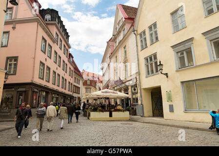 TALLINN, ESTONIA- JUNE 12, 2016: Tourists on a busy street in the center of Tallinn, Stock Photo