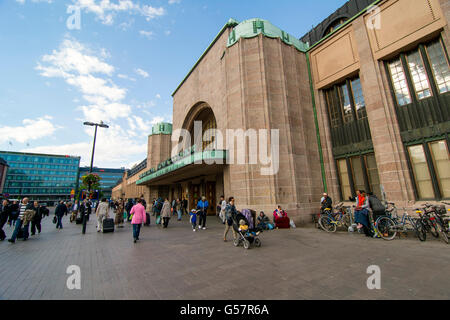 HELSINKI, FINLAND - JUNE 13, 2016: Helsinki Central railway station is a widely recognised landmark in Kluuvi, part of central H Stock Photo