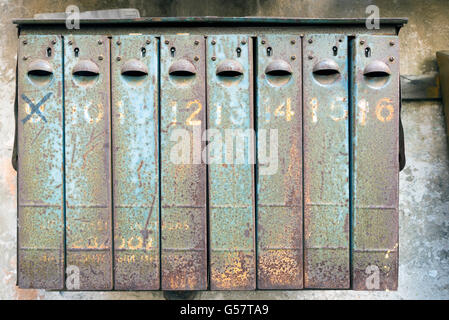 A set of old mailboxes from the Soviet era in Vilnius, Lithuania Stock Photo