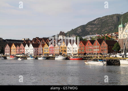 Bryggen in Bergen with wooden houses, on Unesco World Heritage list Stock Photo