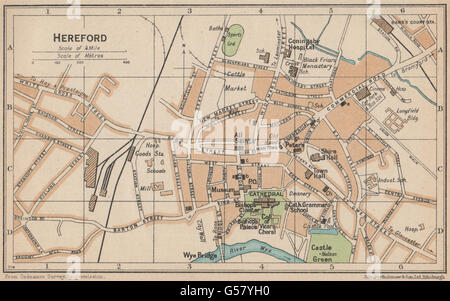 HEREFORD. Vintage town city map plan. Herefordshire, 1926 Stock Photo ...
